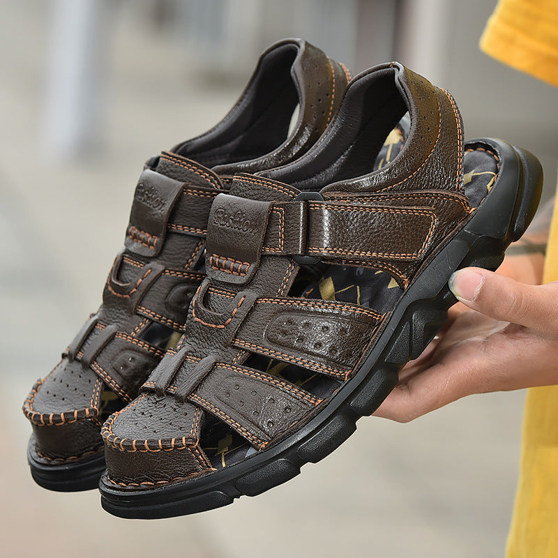Herren Ledersandalen mit verstellbarem Klettverschluss und rutschfester Sohle EB