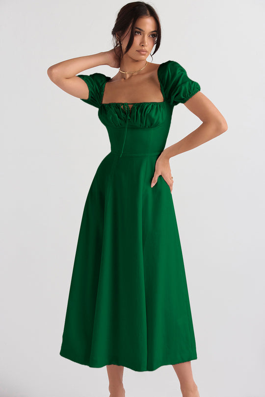 Damen Midi-Kleid mit gerafftem Oberkörper und ausgestelltem Rock EB