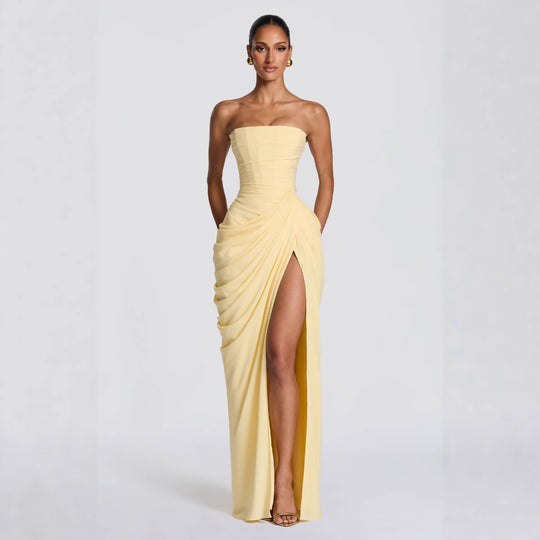 Damen Elegantes Abendkleid mit Off-Shoulder-Design und Fließendem Cape EB