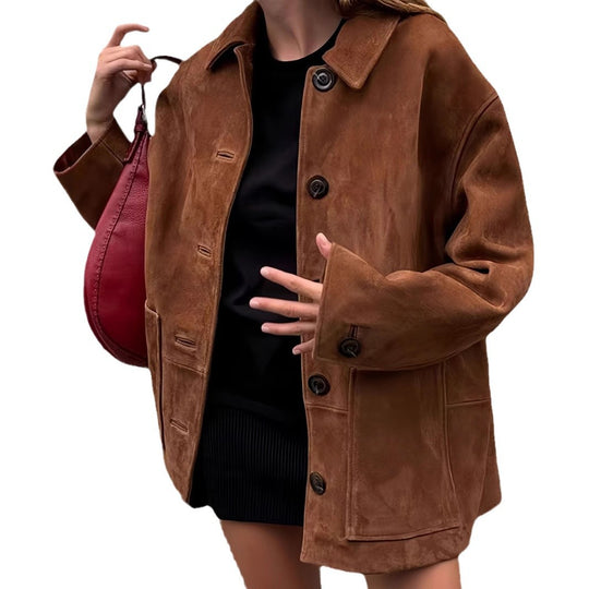 Damen lässige Wildlederjacke mit strukturiertem Design EB