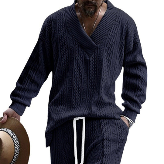 Herren lässiger Strickpullover mit V-Ausschnitt und strukturiertem Design EB