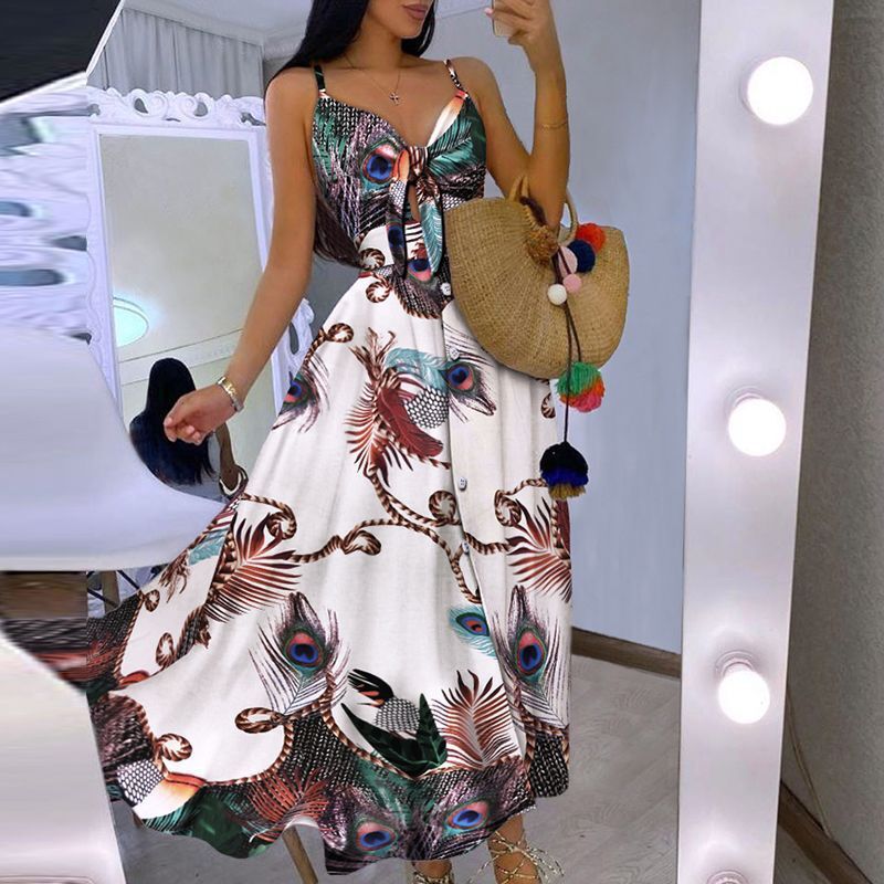 Frauen Boho-inspiriertes Maxikleid mit geknotetem Detail EB