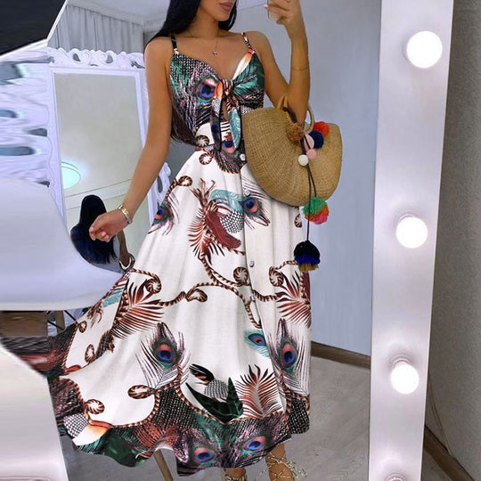 Frauen Boho-inspiriertes Maxikleid mit geknotetem Detail EB