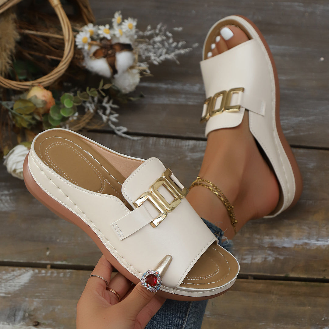 Damen Elegante und bequeme Mules mit modischen Schnallen EB
