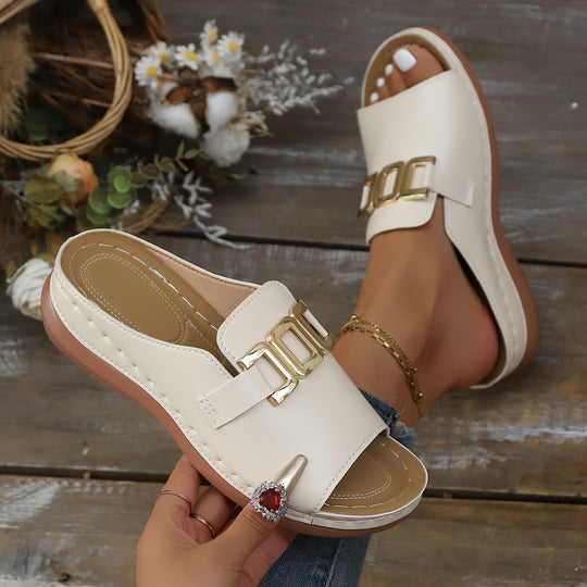 Damen Elegante und bequeme Mules mit modischen Schnallen EB