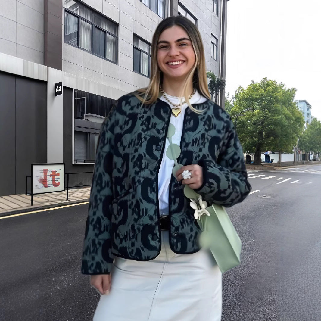Damen Modische Übergangsjacke mit animalischem Muster und lässiger Passform EB