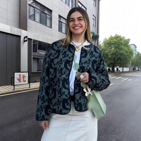 Damen Modische Übergangsjacke mit animalischem Muster und lässiger Passform EB