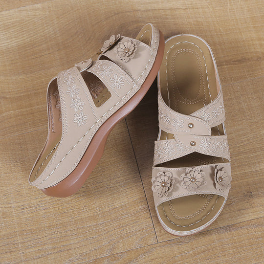 Damen bequeme Riemensandaletten mit floralem Design und ergonomischer Sohle EB