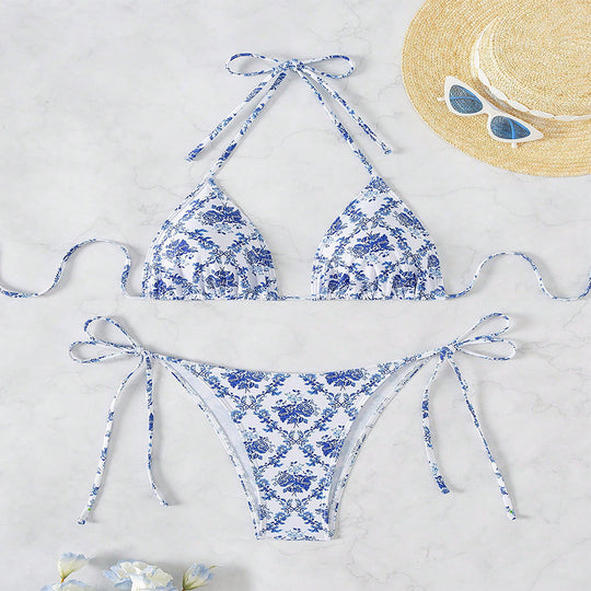 Damen Triangel-Bikini mit buntem Floral-Design EB