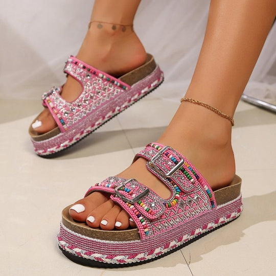 Damen modische Pantoletten mit Schmuckdetails EB