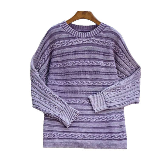 Damen Strickpullover mit detailiertem Zopfmuster und lässigem Schnitt EB