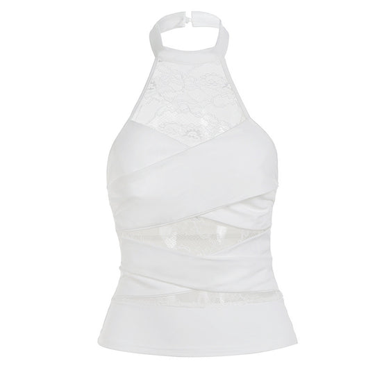 Damen Halter-Top mit elegantem Spitzenbesatz und raffinierten Rüschendetails EB