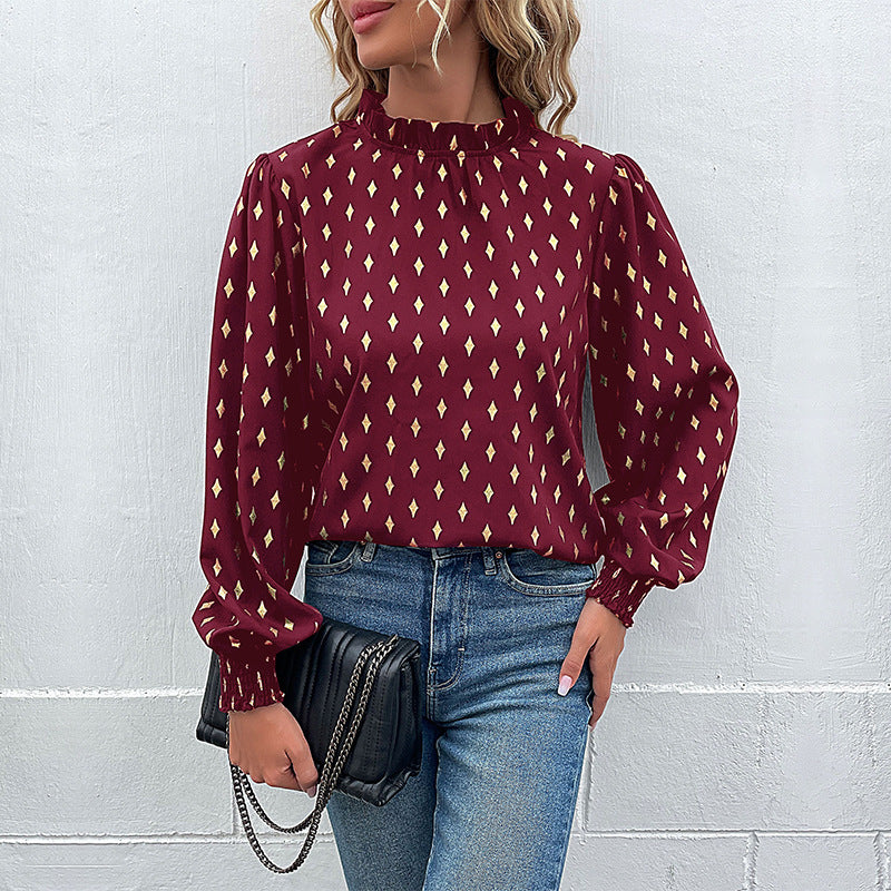 Damen Bluse mit hochwertigem Druck und großzügigen Puffärmeln EB