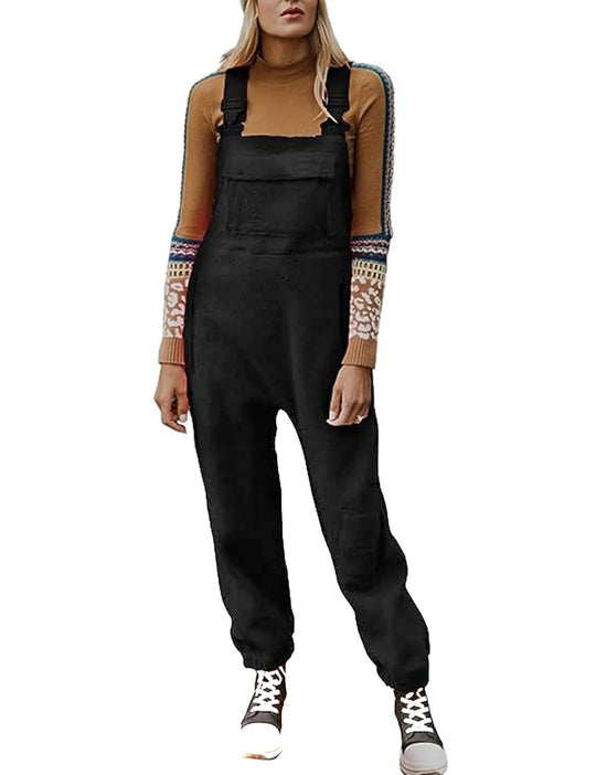 Damen Flauschiger Overall mit verstellbaren Trägern und Eingrifftaschen EB