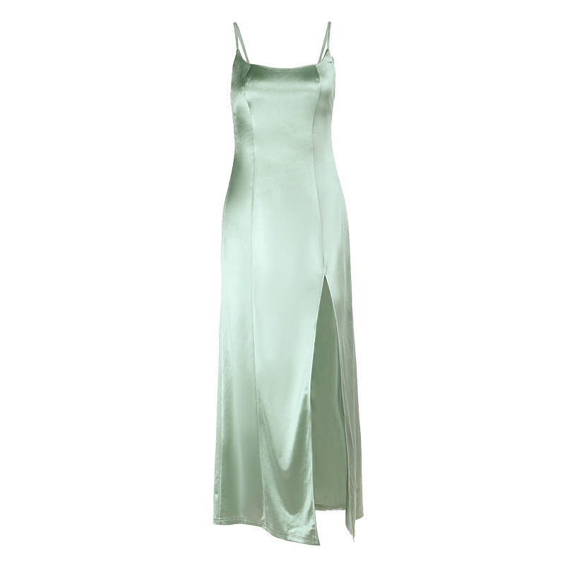 Damen Figurschmeichelndes Maxikleid mit seitlichem Schlitz und Spaghettiträgern EB