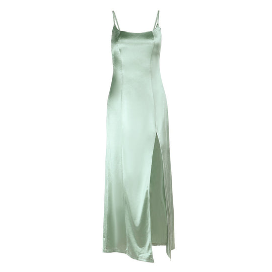 Damen Figurschmeichelndes Maxikleid mit seitlichem Schlitz und Spaghettiträgern EB