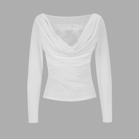 Damen Langarmbluse mit asymmetrischem Ausschnitt und eleganter Drapierung EB