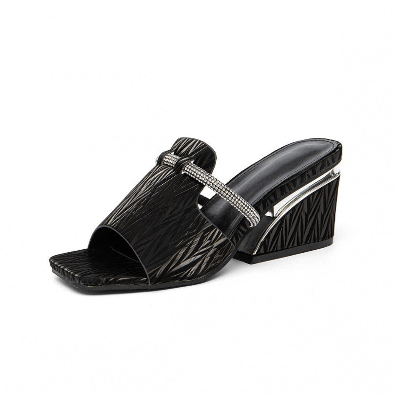 Damen elegante Slide-Sandalen mit funkelnden Akzenten EB