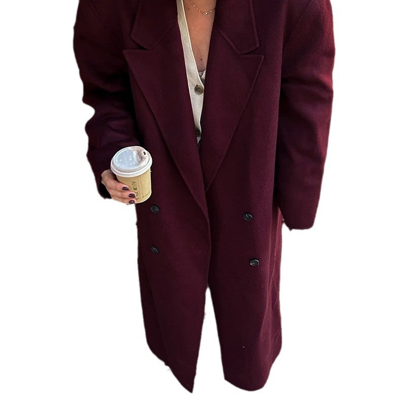 Damen Eleganter Wollmantel mit doppelt geknöpftem Design EB