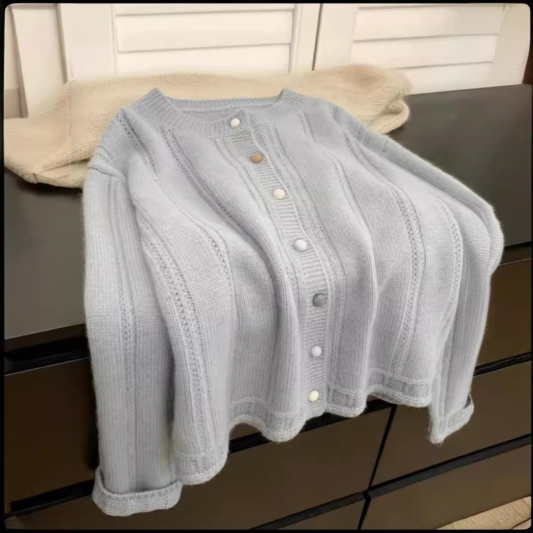 Damen Grobstrick-Cardigan mit geschmackvollem Knopfverschluss und weiten Ärmeln EB