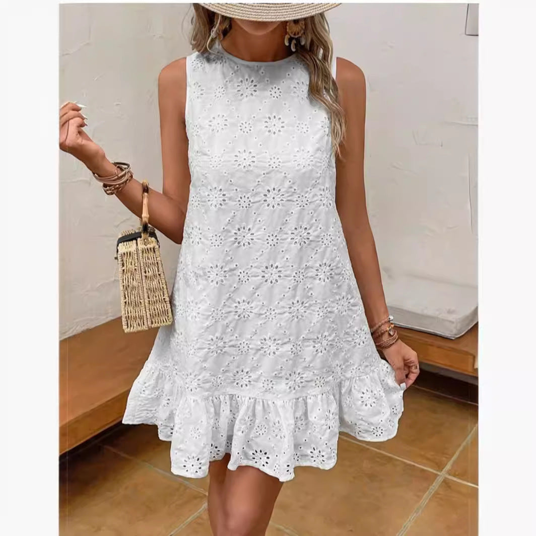 Damen Sommerkleid mit Spitzendetails und Volants EB