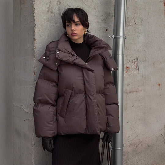 Damen Oversized Daunenjacke mit modischem Stehkragen EB