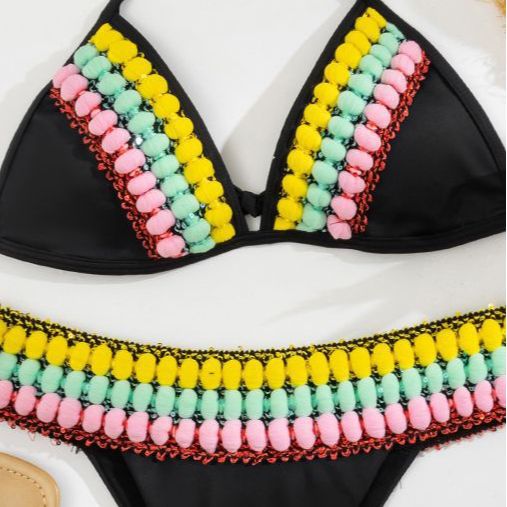 Damen Triangel-Bikini mit farbenfrohen Quasten EB