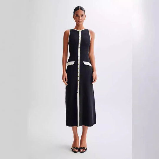 Damen Strick-Maxikleid mit durchgehendem Knopfverschluss EB