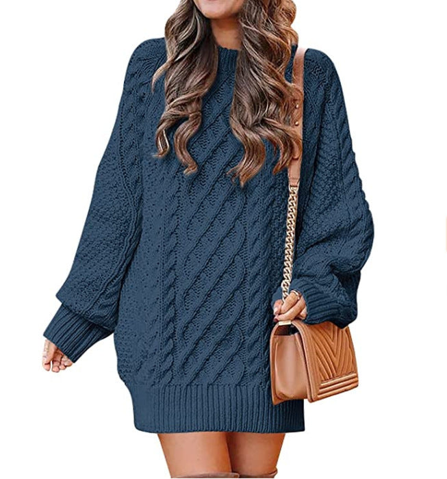 Damen Grobstrickpullover mit voluminösen Ärmeln und elegantem Zopfmuster EB