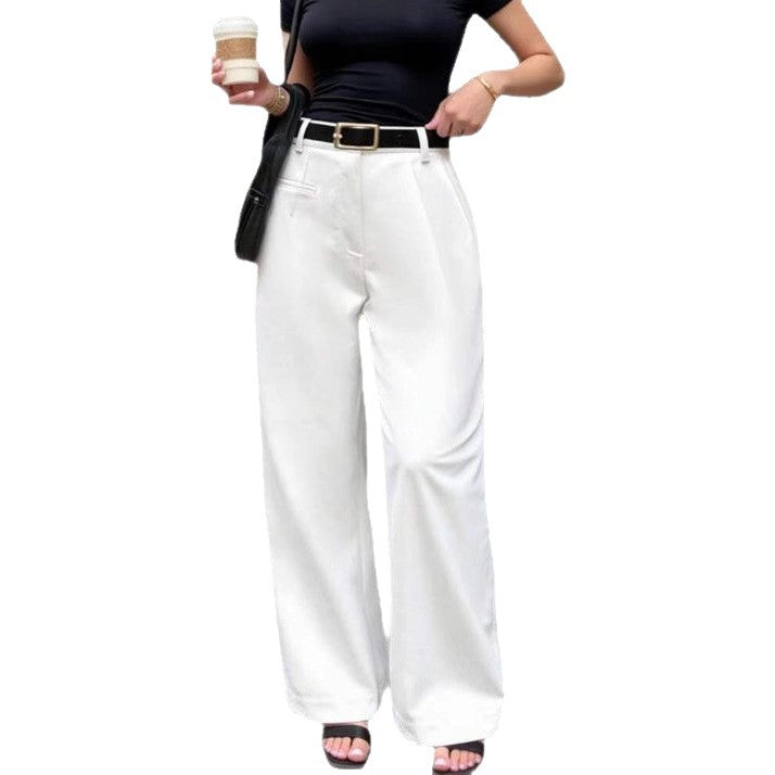 Damen Elegante und bequeme High-Waist Stoffhose mit breitem Bein EB