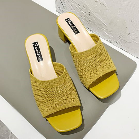 Damen Wedge-Pantoletten mit stilvollem Netzdesign und komfortablem Blockabsatz EB