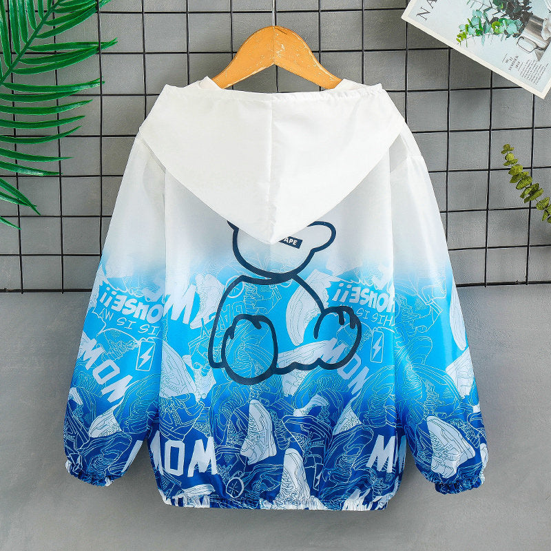 Unisex nan stylishe Kapuzenjacke mit großflächigem Bärenprint und elastischem Saum R&B