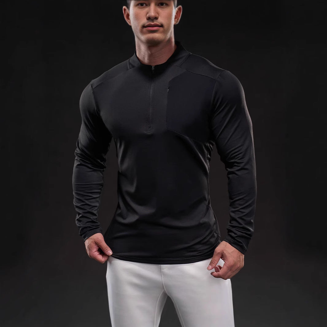 Herren Atmungsaktives Funktions-Langarmshirt mit kurzem Reißverschluss und Slim‑Fit EB
