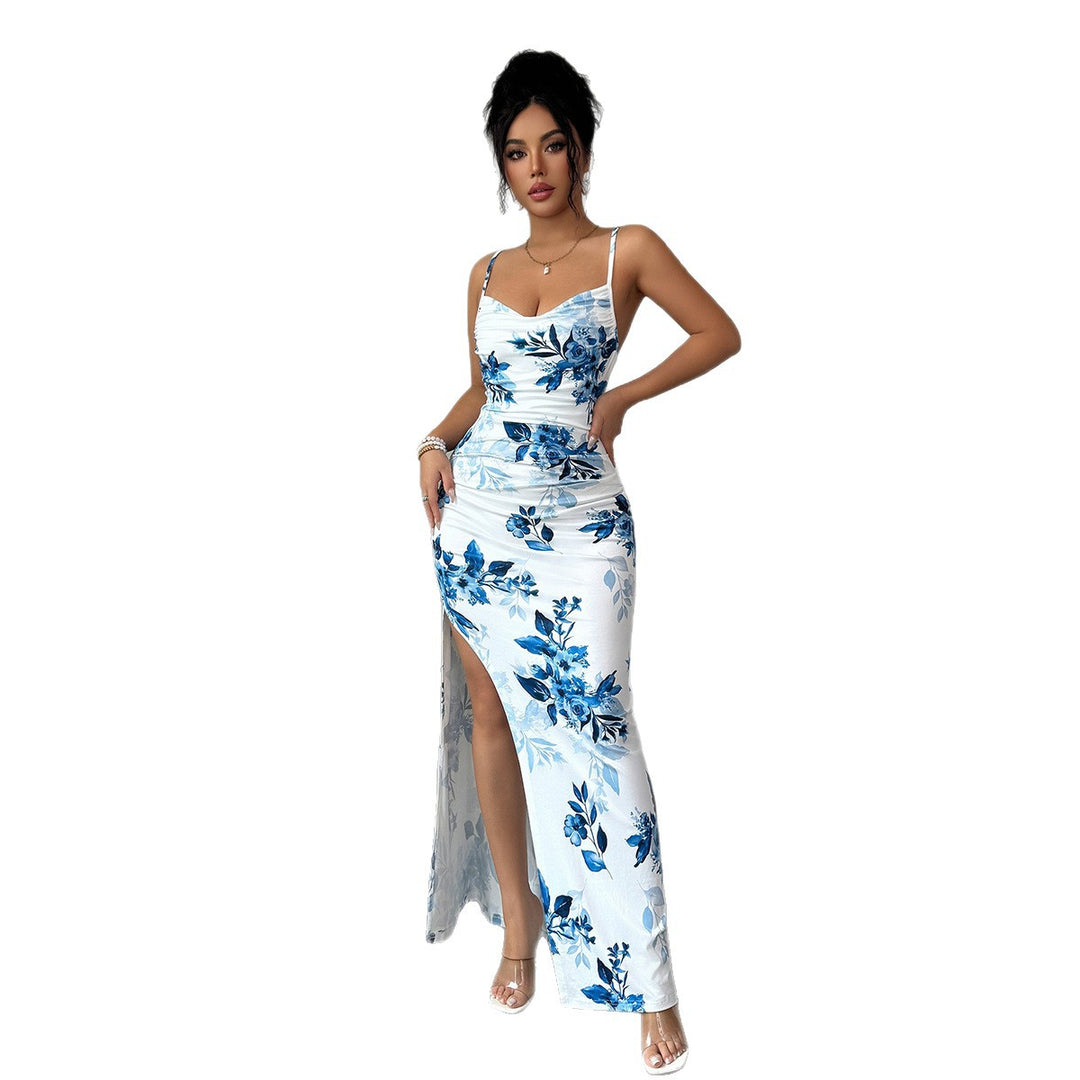 Damen Maxi-Kleid mit seitlichem Schlitz und blumigem Design EB