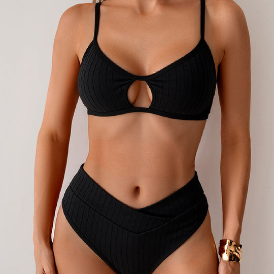 Damen Hochgeschnittener Bikini mit modischem Schlüssel-Ausschnitt EB