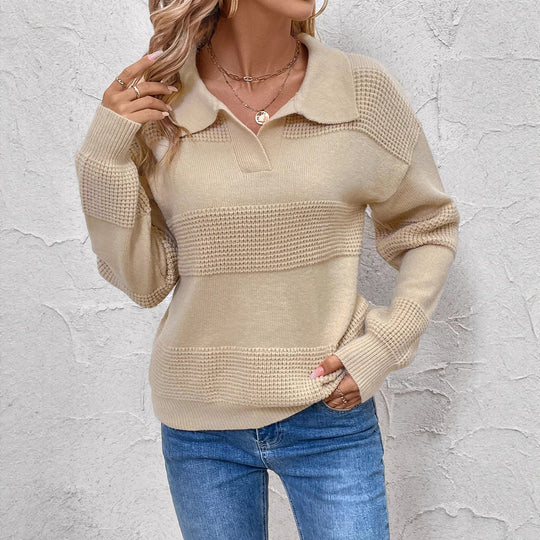 Damen Modischer Strickpullover mit detailreichen Strukturstreifen EB