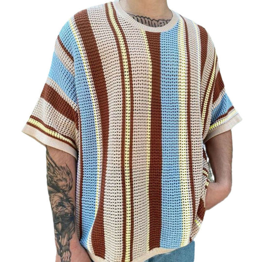 Herren luftiges Strick-T-Shirt im modischen Design mit gemustertem Stoff EB