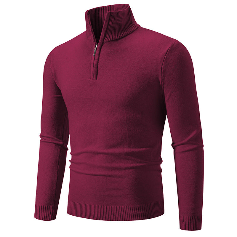 Herren nan Feinstrick-Halbzip-Pullover mit Rippen-Stehkragen und schmaler Passform EB