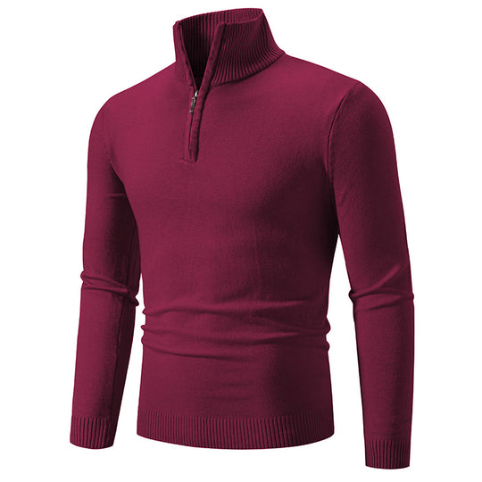 Herren nan Feinstrick-Halbzip-Pullover mit Rippen-Stehkragen und schmaler Passform EB