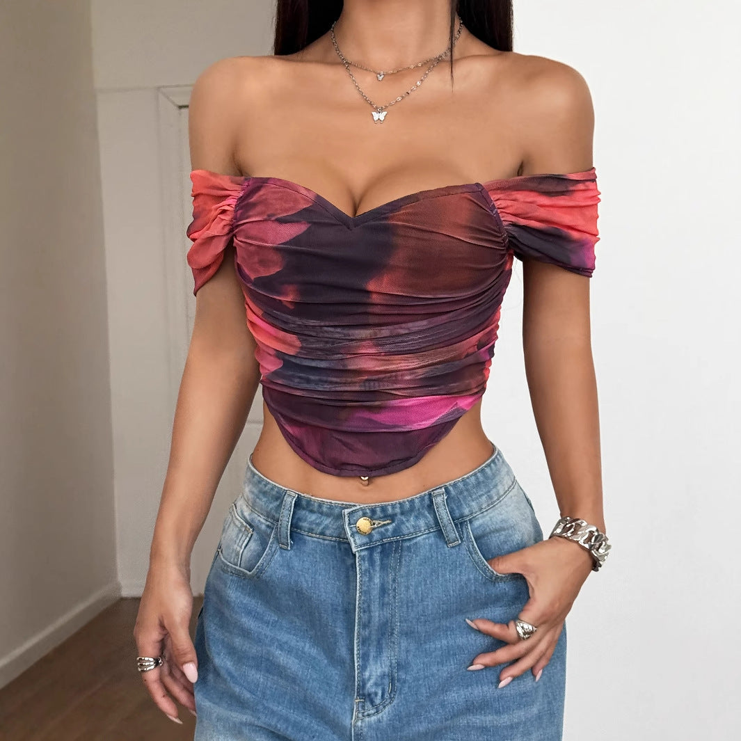 Damen Off-Shoulder Top mit Raffungen und floralem Design EB