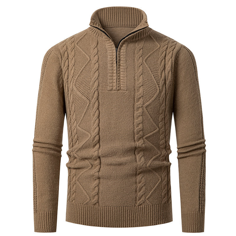 Herren Strickpullover mit hohem Kragen und Zopfstrickmuster EB