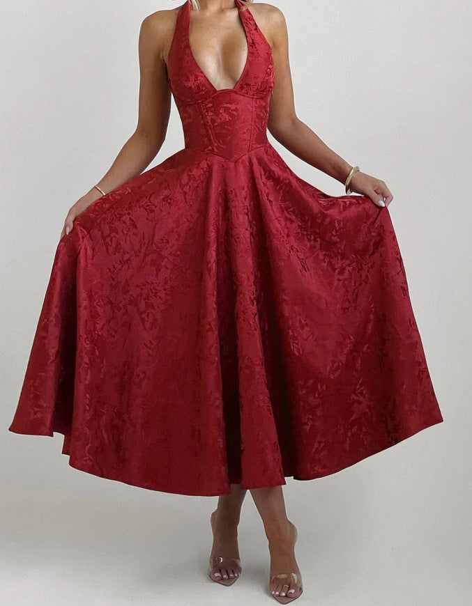 Damen Elegantes Halterneck-Ballkleid mit fließendem Rock EB