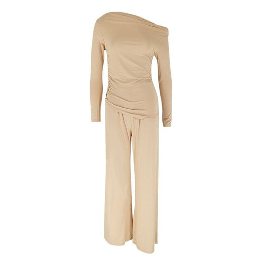 Damen elegantes Zweiteiliges Set aus fließendem Material mit asymmetrischem Design EB