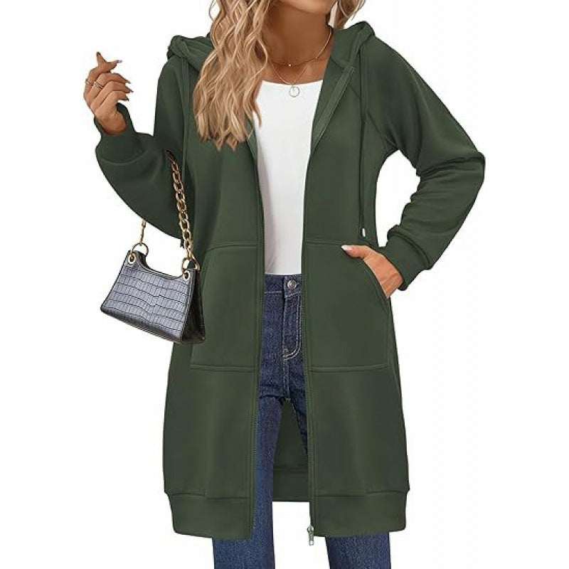 Damen modische Kapuzenjacke mit seitlichen Eingrifftaschen und Reißverschluss EB