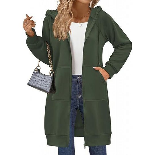 Damen modische Kapuzenjacke mit seitlichen Eingrifftaschen und Reißverschluss EB