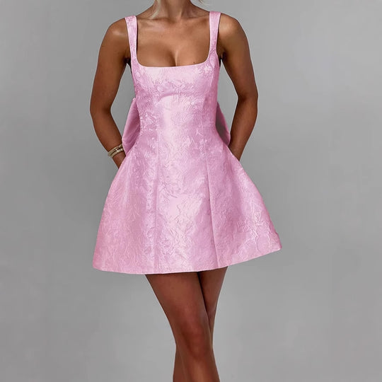 Damen A-Linien Kleid mit floralem Jacquard-Muster und schmalen Trägern EB