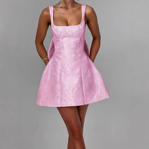 Damen A-Linien Kleid mit floralem Jacquard-Muster und schmalen Trägern EB