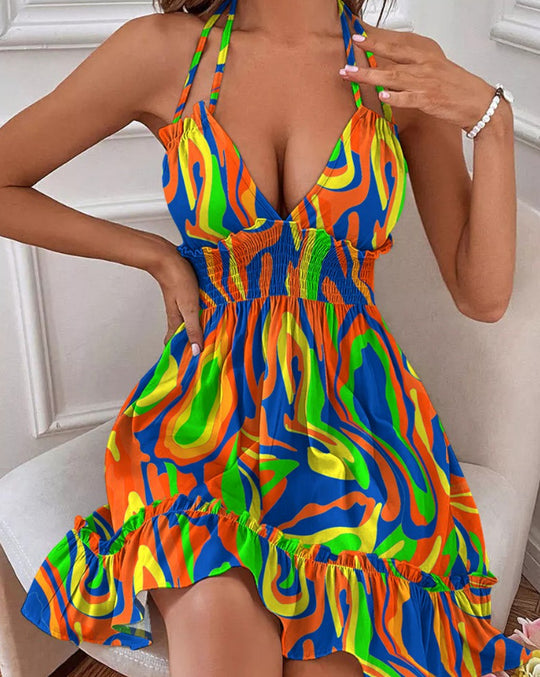 EB | Tiefes V-Seil-Sling-Neckholder-Kleid