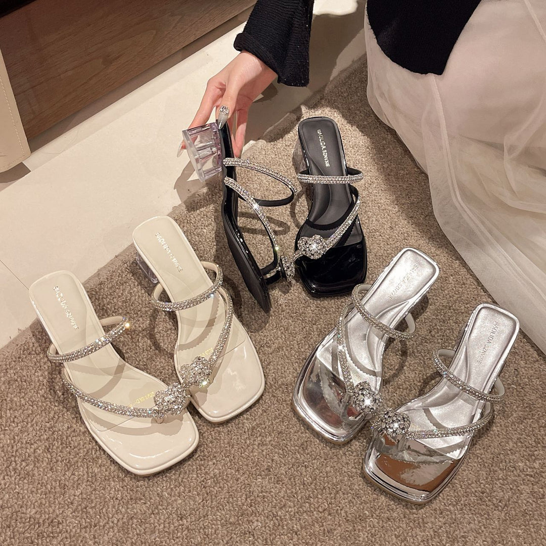 Damen Elegante Riemchen-Sandalen mit funkelndem Blockabsatz EB