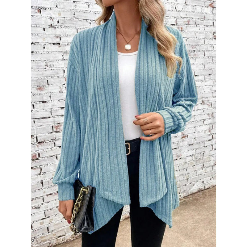 Damen Gestreifter Cardigan mit offenem Schnitt und langen Ärmeln EB